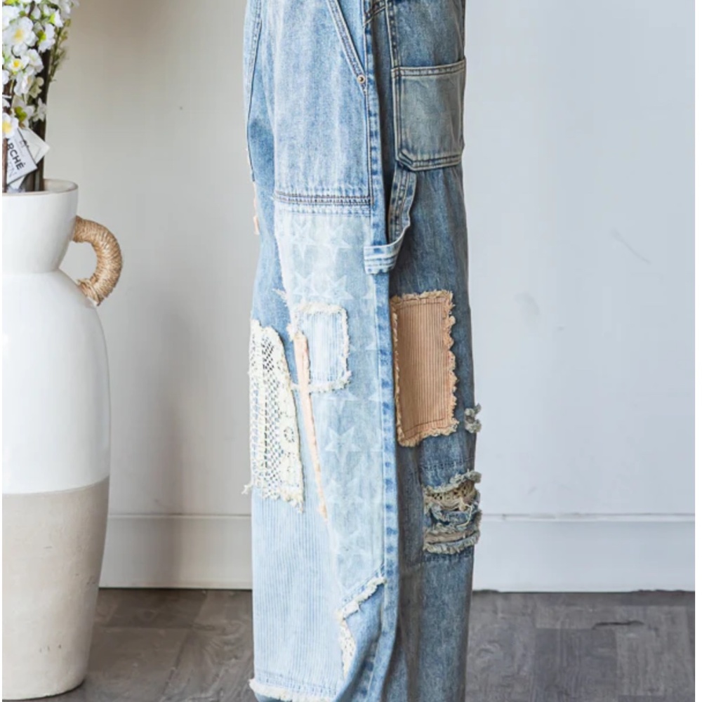 Oli & Hali Light Blue Patchwork Straight Leg Jeans - Picture 6 of 8
